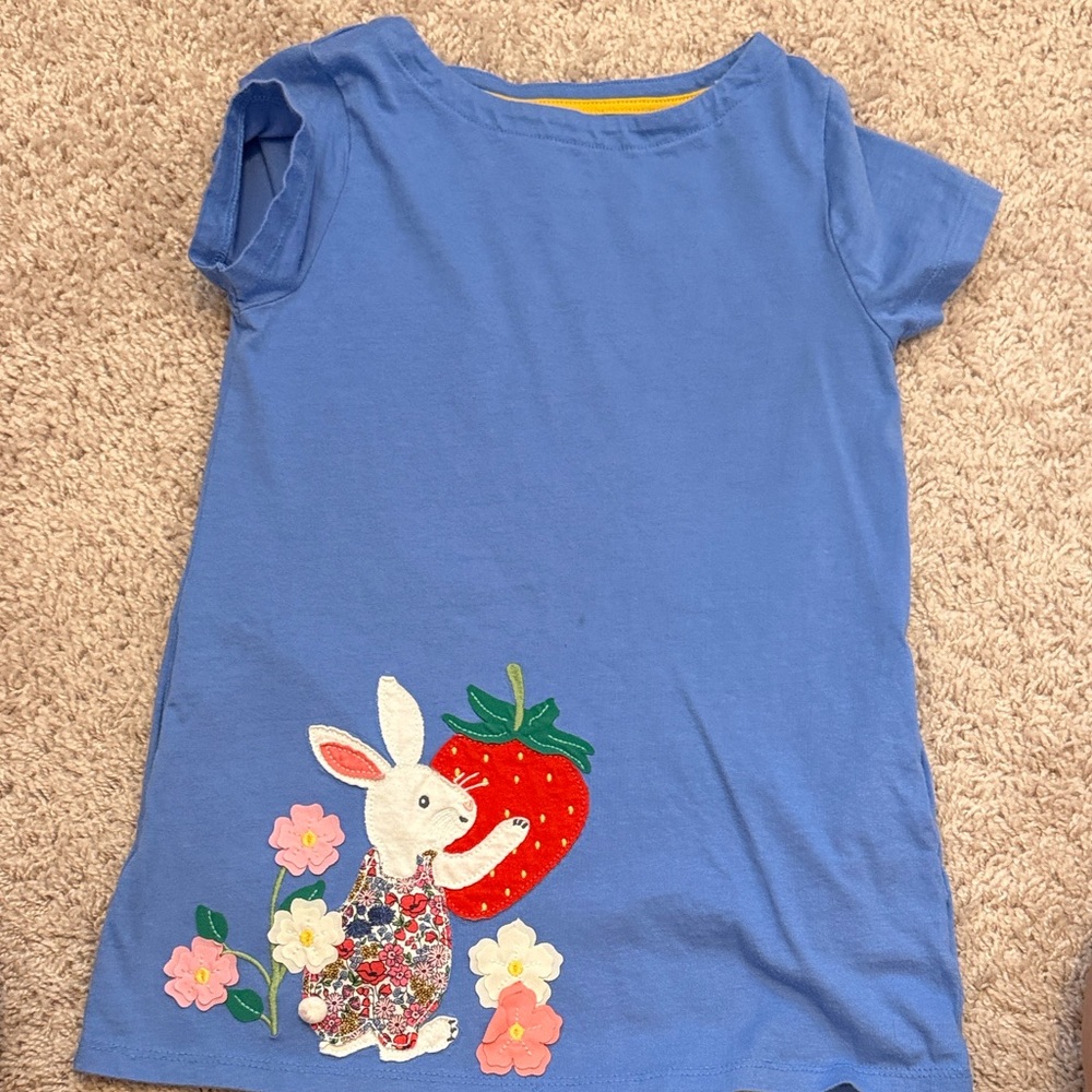 Mini Boden Blue Tunic with Bunny and Strawberry Motif